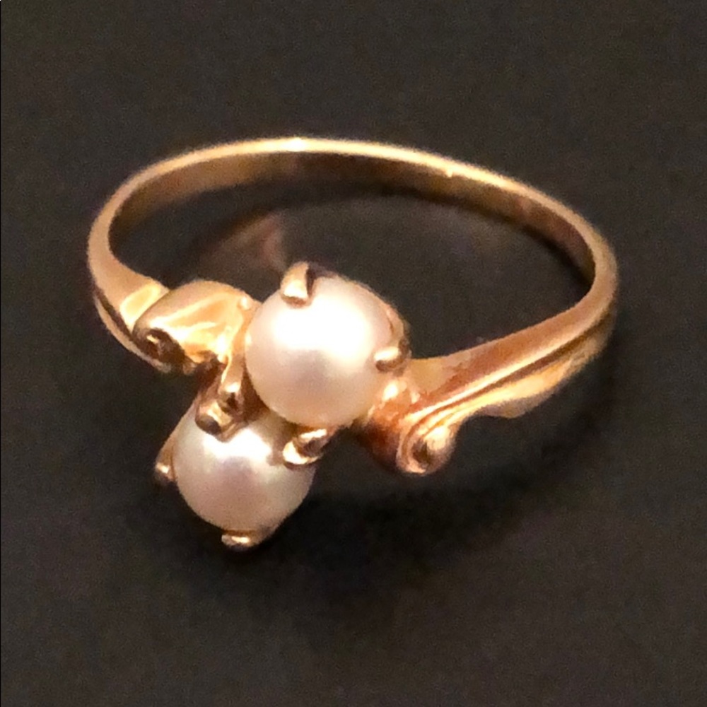 14K CULTURED DOUBLE PEARL CHILDS RING